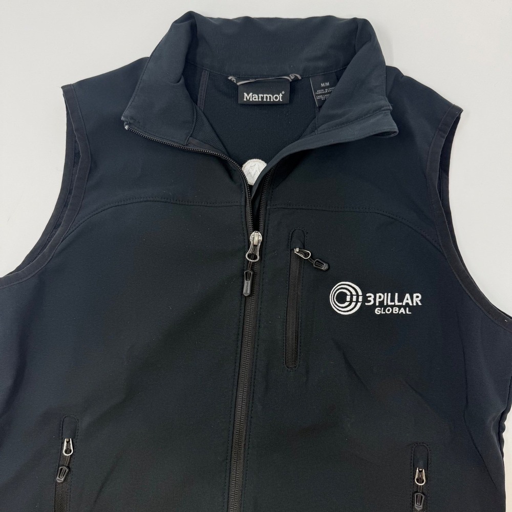 Marmot‎ Womens Medium Black Softshell Full Zip Vest 3Pillar Global Logo Stretch